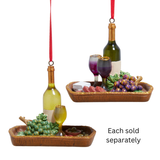 Wine Glass and Bottle on Serving Tray with Fruits and Cheese Ornament 2.75"