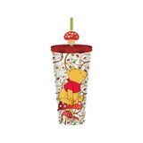 Winnie the Pooh Mushrooms Bees and Flora  24 Oz. Plastic Cold Cup with Lid and Topper Straw