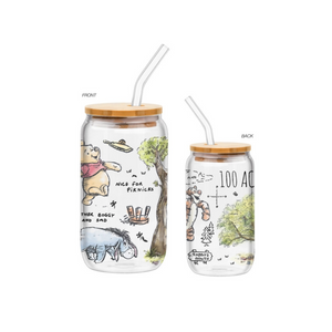 Winnie the Pooh 100 Acre Wood Destination 16 Oz. Glass Tumbler with Bamboo Lid and Glass Straw