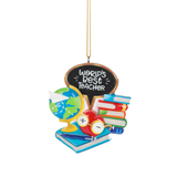 World's Best Teacher with Globe and Stack of Books Ornament