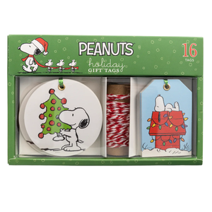 Snoopy with Tree and on Dog House Peanuts Holiday Gift Tag Box of 16