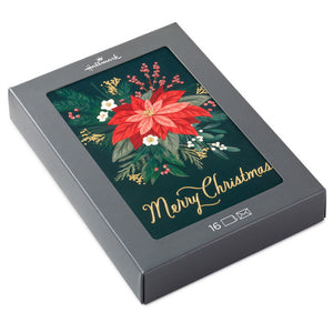 Hallmark Lush Poinsettia on Green Boxed Christmas Cards