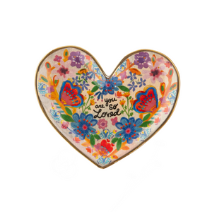 You are So Loved Artsy Heart Shaped Ceramic Trinket Bowl with Gold Edge, 3.5"