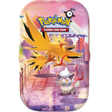 A Pokémon Trading Card Game card deck box featuring a colorful illustration of a yellow bird-like Pokémon and a small gray-and-white cat-like Pokémon on a pink and purple background.