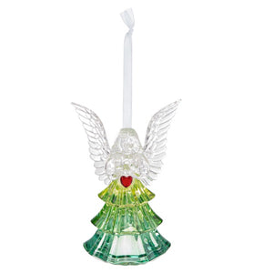 4" Blessed Holiday Angel with Green Dress and Red Heart Acrylic Ornament
