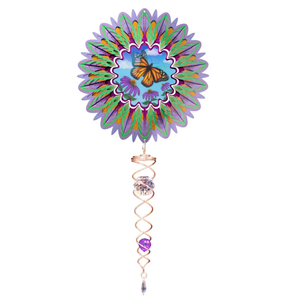Animated Monarch Butterfly Mini 6.5" Wind Spinner and 7.5" Crystal Twister Set