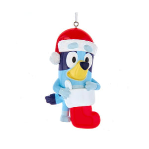 3.5" Bluey with Santa Hat and Stocking Resin Ornament for Personalization