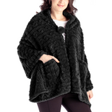 The Coziest Blanket Wrap with Front Pockets and Puff Pom Toggle Black
