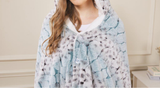 Arctic Leopard Teal Wearable Hooded Blanket Sherpa Throw 50"x60"