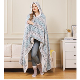Arctic Leopard Teal Wearable Hooded Blanket Sherpa Throw 50"x60"