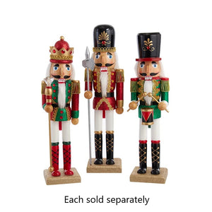 15" Red & Green Glitter Nutcracker King & Soldier Statue