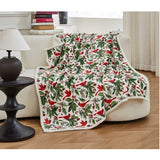 Red Cardinal Birds and Holly Berries Holiday Sherpa Blanket Throw 50"x60"