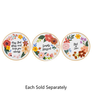 God Bless Round Floral Trinket Dish 5.1"