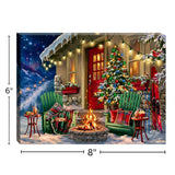 Glowing Campfire Ski Retreat Cabin Lighted Canvas with Easel Back 8"x6"
