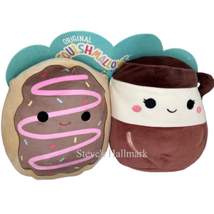 Squishmallow Pair Donut and Coffee Pot Set of 2 8" Stuffed Plush by Kelly Toy
