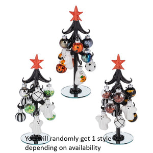 8" Halloween Glass Tree with Ghost Ornaments