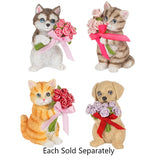 Pawsitively Loved Cat Dog with Rose Bouquet Figurine 3"