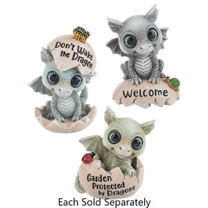 Magical Little Dragon with Garden Critter Message Figurine 3.25"