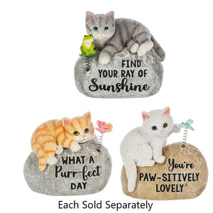 Kitty Cat with Garden Critter Message Stone 3.5"
