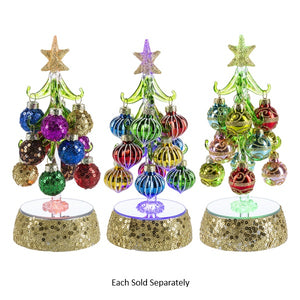 8" Glass Christmas Tree with Ornaments with Light Up Glitter Gold Base