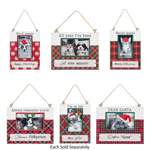 4.5" Holiday Dog or Cat Photo Frame Ornament with Spinning Message