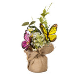 Faux Floral with Butterflies  in Burlap Pot Tabletop Décor, 10"