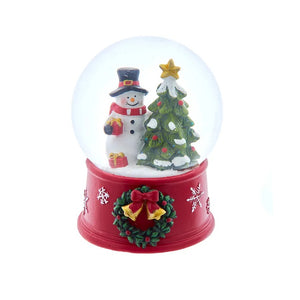 5" Snowman with Tree Wind-Up Musical Water Globe with Wreath Base Plays We Wish You A Merry Christmas