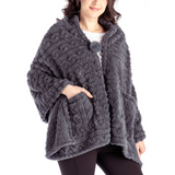 The Coziest Blanket Wrap with Front Pockets and Puff Pom Toggle Charcoal Gray