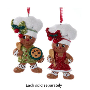 4" Gingerbread Boy or Girl with Spoon  and Glitter Outfit Ornament