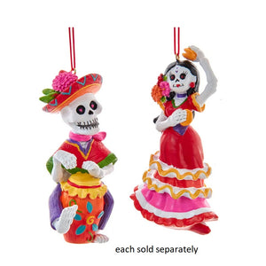 Day of the Dead Skeleton Mariachi Drummer, Dancer with Castanets Clappers Ornament 3.5"