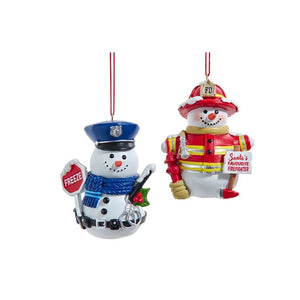 4" Fire Fighter or Policeman Snowman Ornament