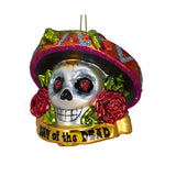 3.5" Day of the Dead Skull with Gecko Glass Ornament