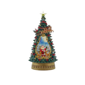 13.4" Santa with Reindeer Christmas Tree Glitter Water Lantern