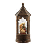 Holy Family Nativity Bronze Glitter Water Lantern 11.5"