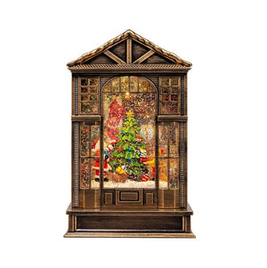 10" Santa with Tree Lighted Glitter Water Lantern