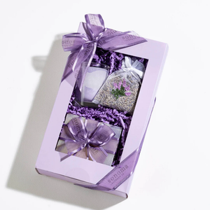 Lavender Treatment Gift Set includes Bar Soap, Candle and Fragrant Sachet