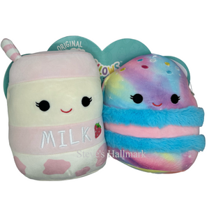 Squishmallow Pair Amelie the Strawberry Milk and Amandine the Macaron Set of 2 8" Stuffed Plush by Kelly Toy
