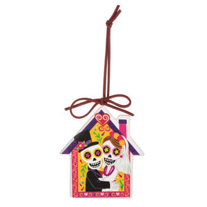 3.1" Day of Dead Bride Groom Couple with House Ornament