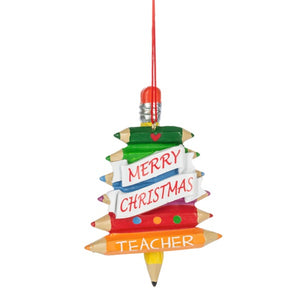 4" Merry Christmas Teacher Pencil Tree Ornament