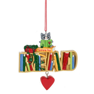 3.8" Cat Reading Books Love to Read Book Ornament