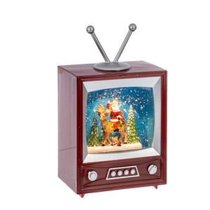 8.25" LED Light Up Nostalgic Vintage Santa Riding Moose Retro TV Water Globe Lantern