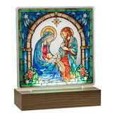 7.1" LED Light Up Stained Glass Holy Family Tabletop Décor