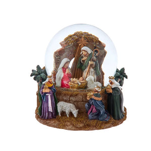 120mm Holy Family with 3 Kings and Bethlehem Sculpted Base Nativity Water Globe