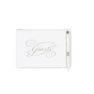 White Guest Book and Pen with Silver Accents