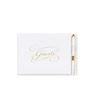 White Guest Book and Pen with Gold Accents