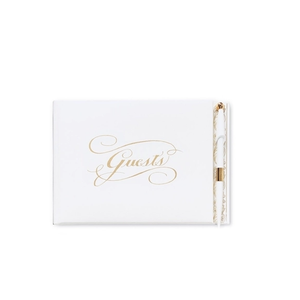 White Guest Book and Pen with Gold Accents