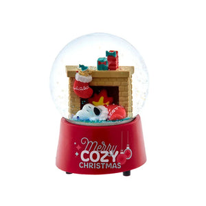 Peanuts© 100mm Musical Snoopy at Fireplace Water Globe "Merry Cozy Christmas" Plays Jingle Bells