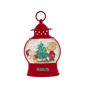 Peanuts© Light Up Snoopy & Charlie Brown with Christmas Tree Glitter Water Red Lantern