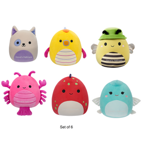 Set of 6 Squishmallows 5" Stuffed Plushies including Bull Terrier, Dino, Lobster, Bee, Flying Fish and Seadragon by Kelly Toy Jazwares