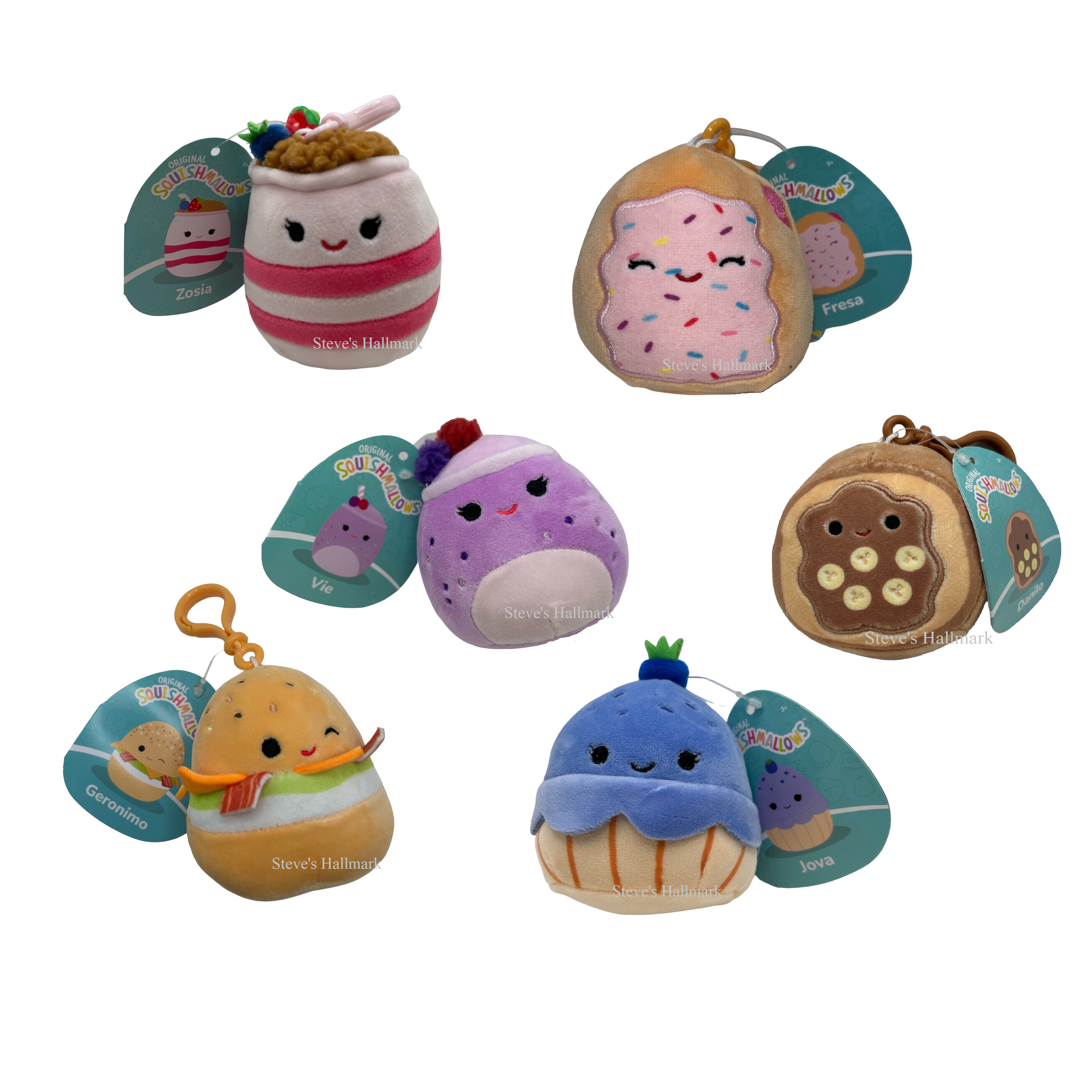 Squishmallow Set of 6 Breakfast Collection 3.5 Clip Stuffed Plush by –  Steve's Hallmark
